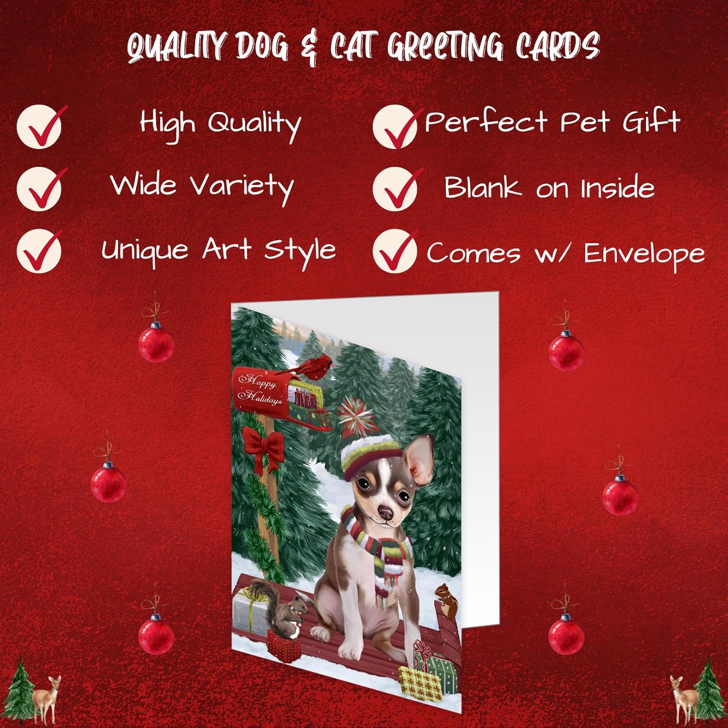 Merry Christmas Woodland Sled Chihuahua Dog Greeting Cards - Adorable Pets Invitation Cards with Envelopes - Pet Artwork Christmas Greeting Cards GCD69206 (10 Greeting Cards)