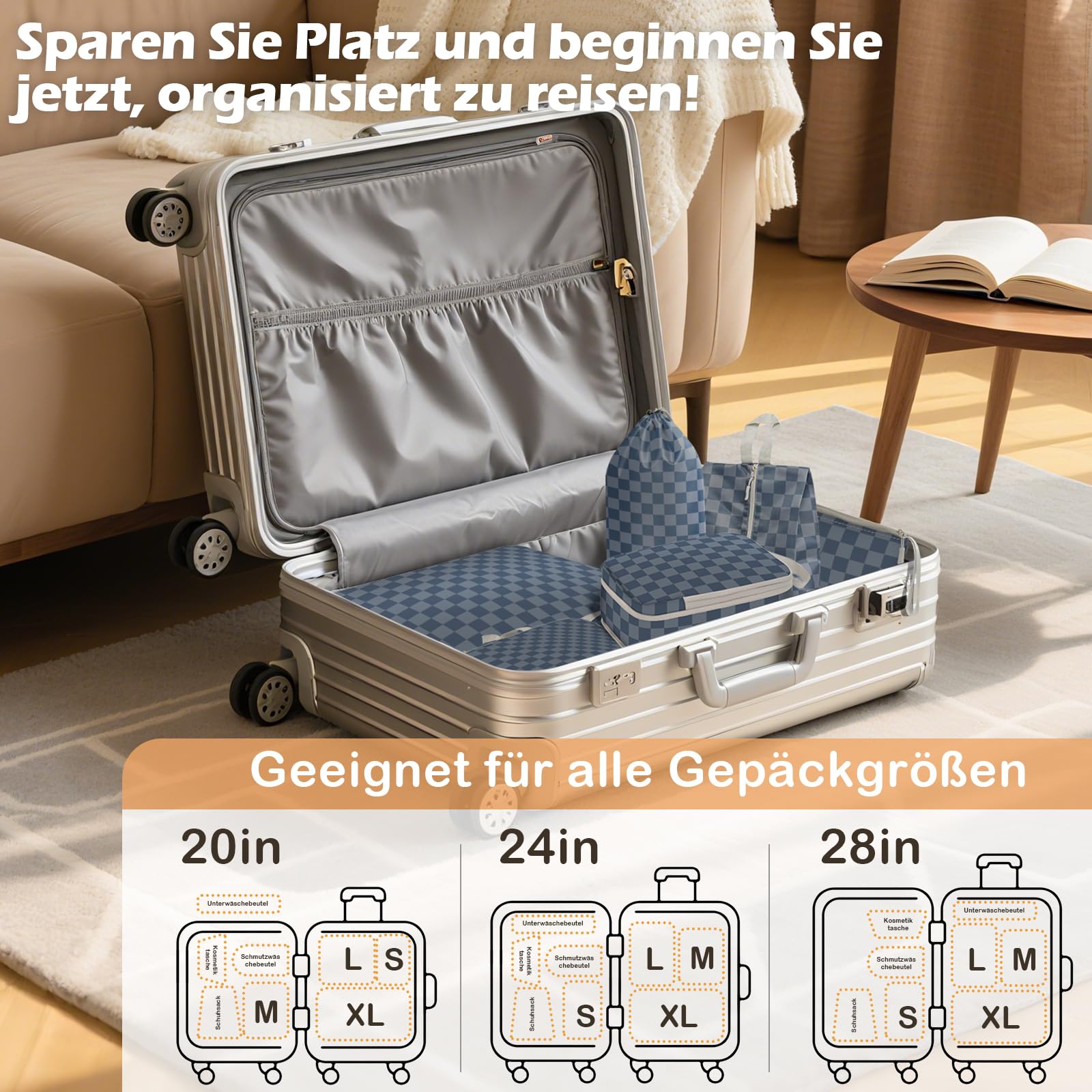 Compression Packing Cubes - Set di 8 cubetti di imballaggio, a compressione, impermeabile, per zaino e valigia, per borsa da trasporto, leggero, organizer da viaggio