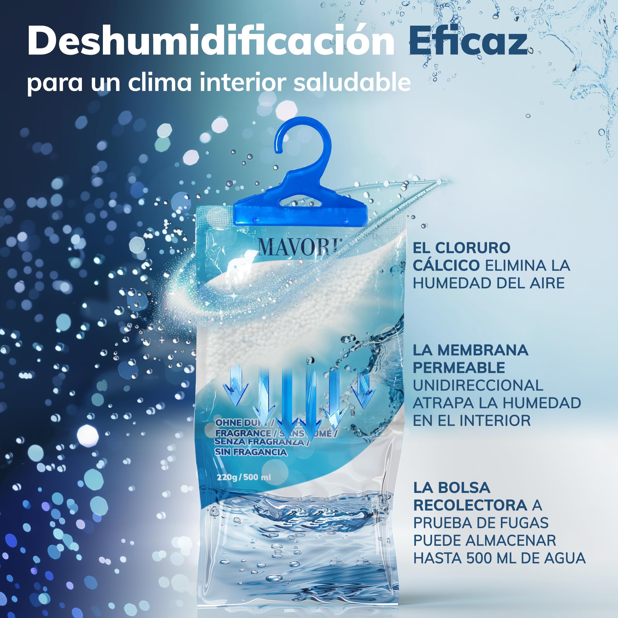 Juego de 10 deshumidificadores XL para colgar I bolsas deshumidificadoras I armario deshumidificador y absorbentes de humedad para habitaciones contra la humedad, el moho y los olores