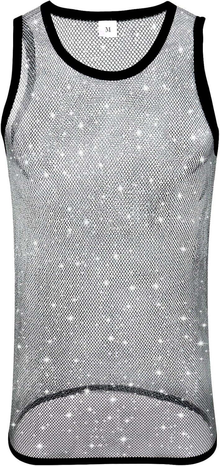 Mens Mesh Top,See Through Black Fishnet Top Men Plus Size,Mens Sexy Tops to Show Muscle