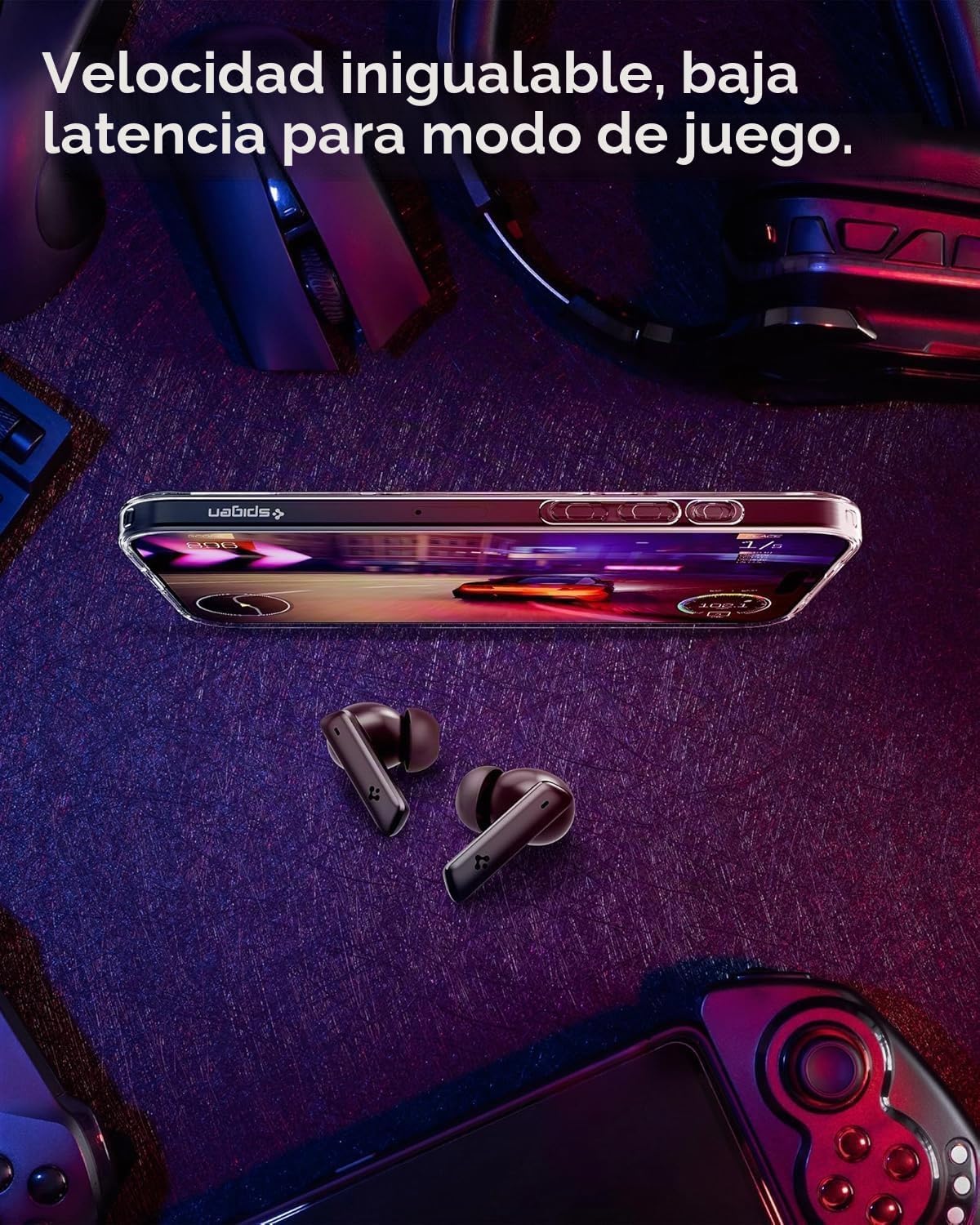 Spigen Audio Auriculares Inalámbricos Deportivos SA-TW P20, Auriculares Bluetooth 5.2 para Juegos, 30H de Reproducción, USB-C Cancelacion Ruido, Resistencia al Agua IPX5, EQ Personalizado – Blanco 5