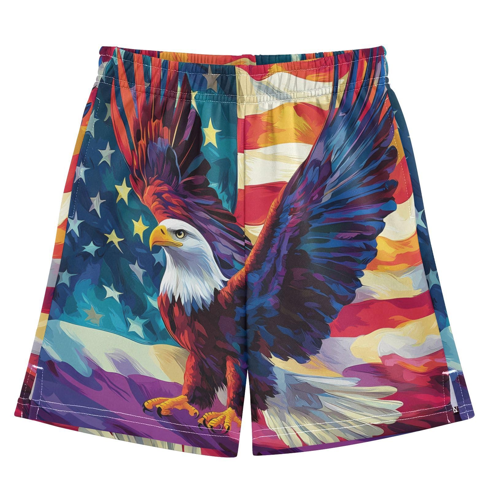 Colorful Bald Eagle American Flag Boys Athletic Shorts Kids with Pockets Shorts for boy Girls 12-13 Y Multicolor