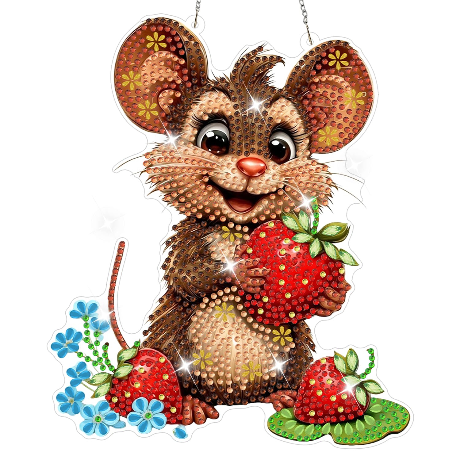 CEOVR Rat Diamond Painting Hanging Kits Adults,Flowers Diamond Painting Ornament Kits Adults,19.5x18cm Strawberries Gem Art Craft Set for Leisure Time