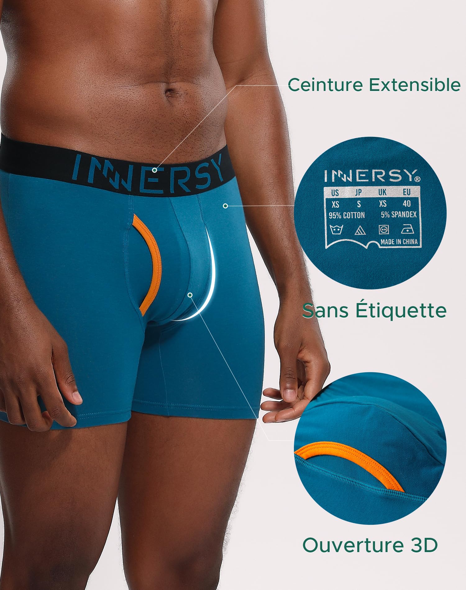 INNERSY Calecon Homme Coton Stretch Boxer avec Ouverture sous-vetêments Confortables Lot de 4
