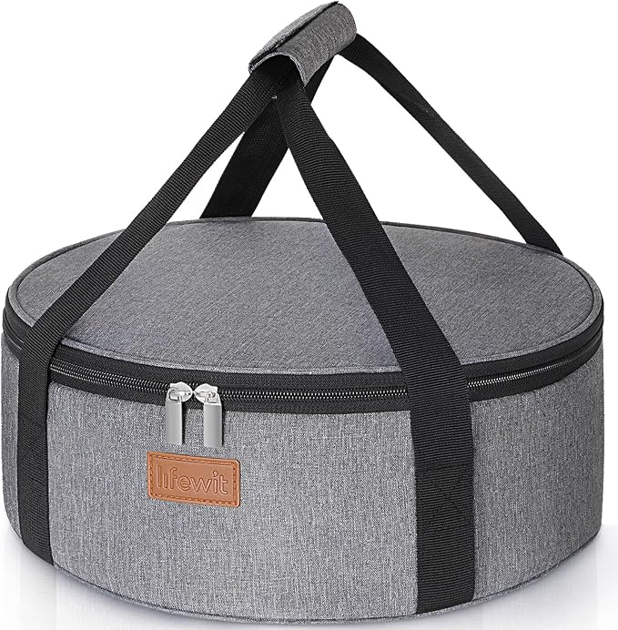 Lifewit Insulated Round Casserole Carrier, Portable Pie Carrier Bag for Hot or Cold Food, Fits 12.5" Baking Dish, Thermal Lunch Tote for Potluck Parties, Picnic and Cookouts, Grey