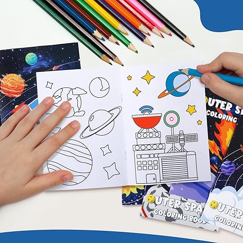 Miniatura 4 de Faccito 24 libros espaciales para colorear a granel para niños, mini libros para colorear del sistema solar, recuerdos de fiesta para astronauta,