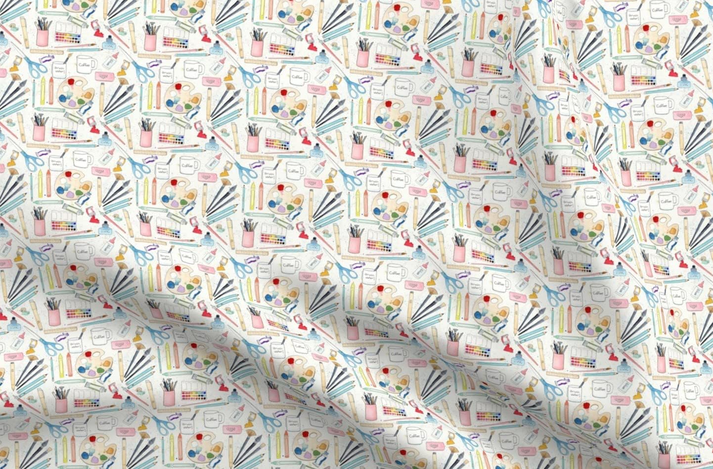 Spoonflower Fabric - Art Tools Small Scale School Novelty Print Printed on Petal Signature Cotton Fabric Fat Quarter - Sewing Quilting Apparel Crafts Decor