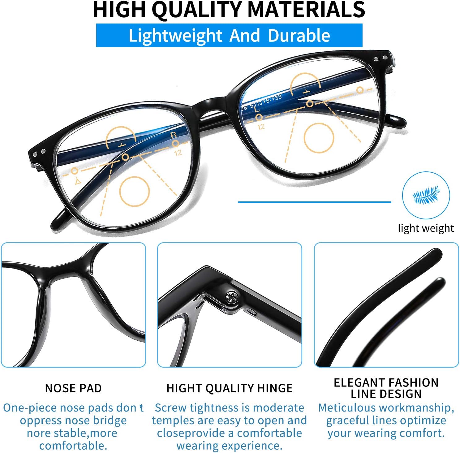 Suertree 3 Pack Bifocal Reading Glasses Anti Blue Light Eyeglasses Blue Light Blocking Unisex Eyewear Anti-fatigue Glasses Multifocal Vision Correction Reading Glasses TZ6008 - Image 5
