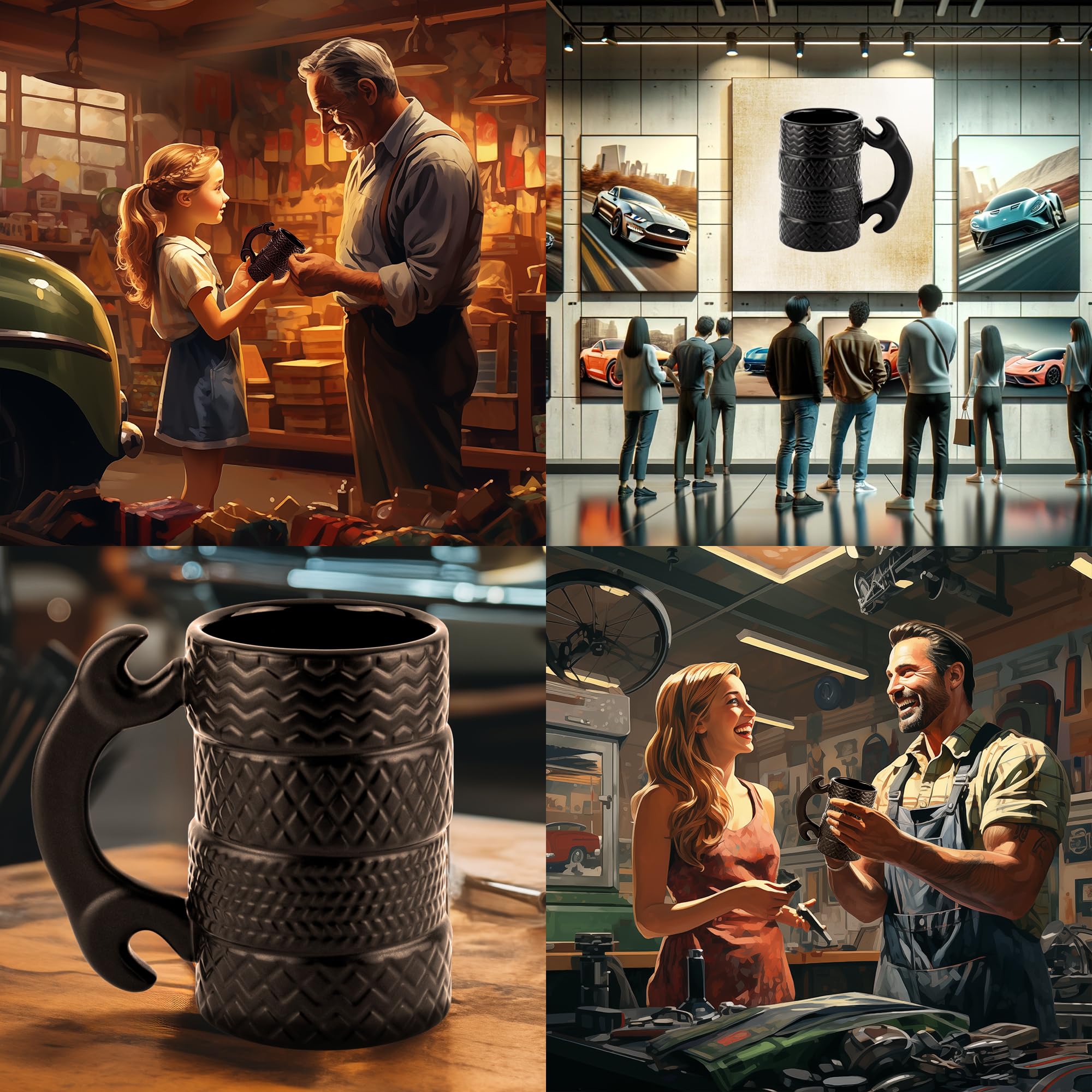 Froster Set Regalo per Appassionato di Motori, Regalo per Meccanico, 3D Tazza Pneumatici, Bracciale Magnetico da Lavoro, Cucchiaino