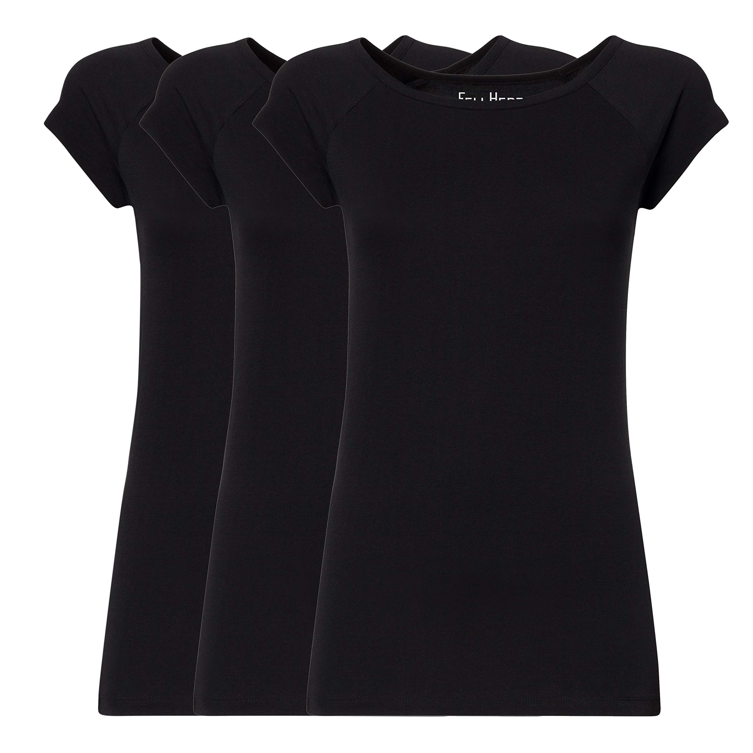 FellHerz Damen T-Shirt 3-er Pack Schwarz aus 100& Biobaumwolle, Nachhaltig, Bio, Fair und Vegan