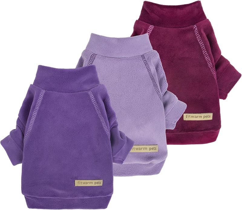 Suéter de fleece com gola alta para cães pequenos Fitwarm, 3 unidades, Roxo, MediumPurple e Dark Red, XXL