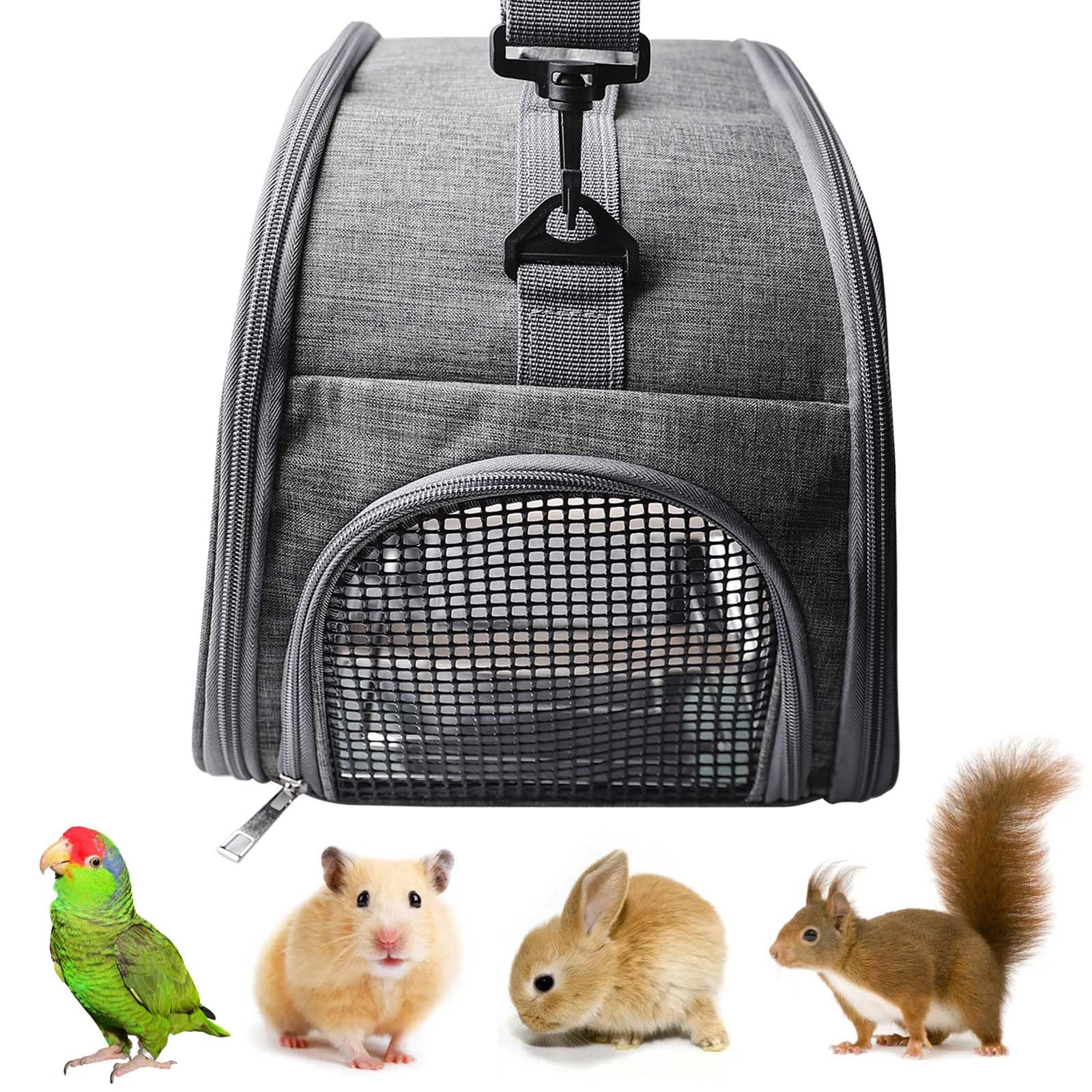 Asfrode Borsa per il trasporto con asta e vassoio in acciaio inox, leggera, per il trasporto di uccelli, per pappagalli, pappagalli, parrocchetti
