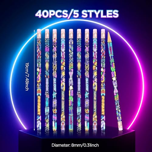 Miniatura 2 de 40 lápices brillantes coloridos de madera neón para niños recuerdos de fiesta de neón lápices divertidos que brillan en la oscuridad lápices de