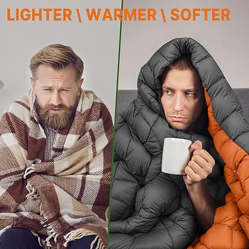 Miniatura 8 de Manta acolchada de plumón para automóvil, campamento, al aire libre, viajes, mochileros, ligera, portátil, suave, cálida, acogedora, manta de