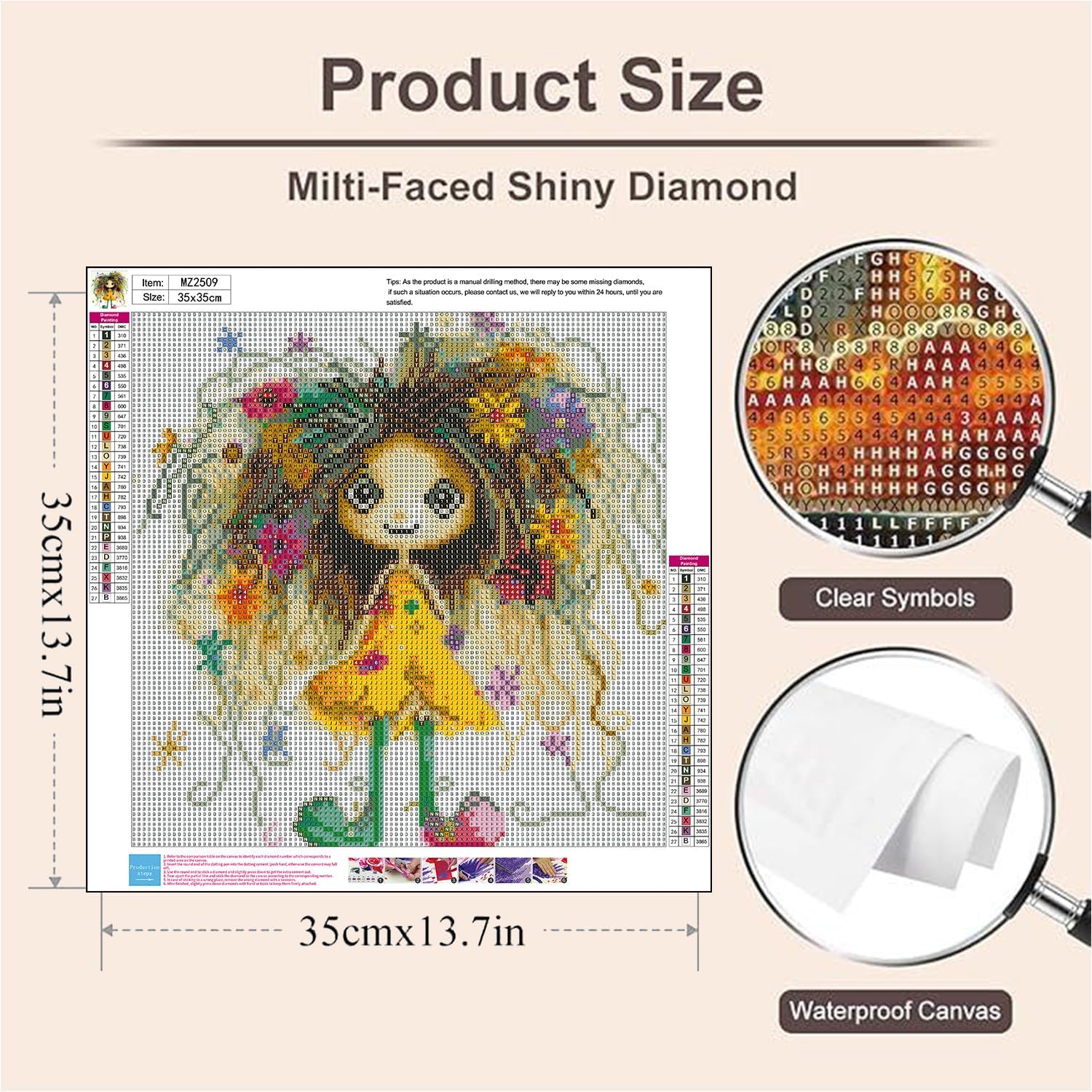 XUCNWL Diamond Art Kits for Adults,Whimsical Girl with Floral Hair Diamond Painting for Beginners,5D Diamond Art Paintings for Adults,DIY Full Round Gem Art Paint by Diamond 13.8 x 13.8 Inch