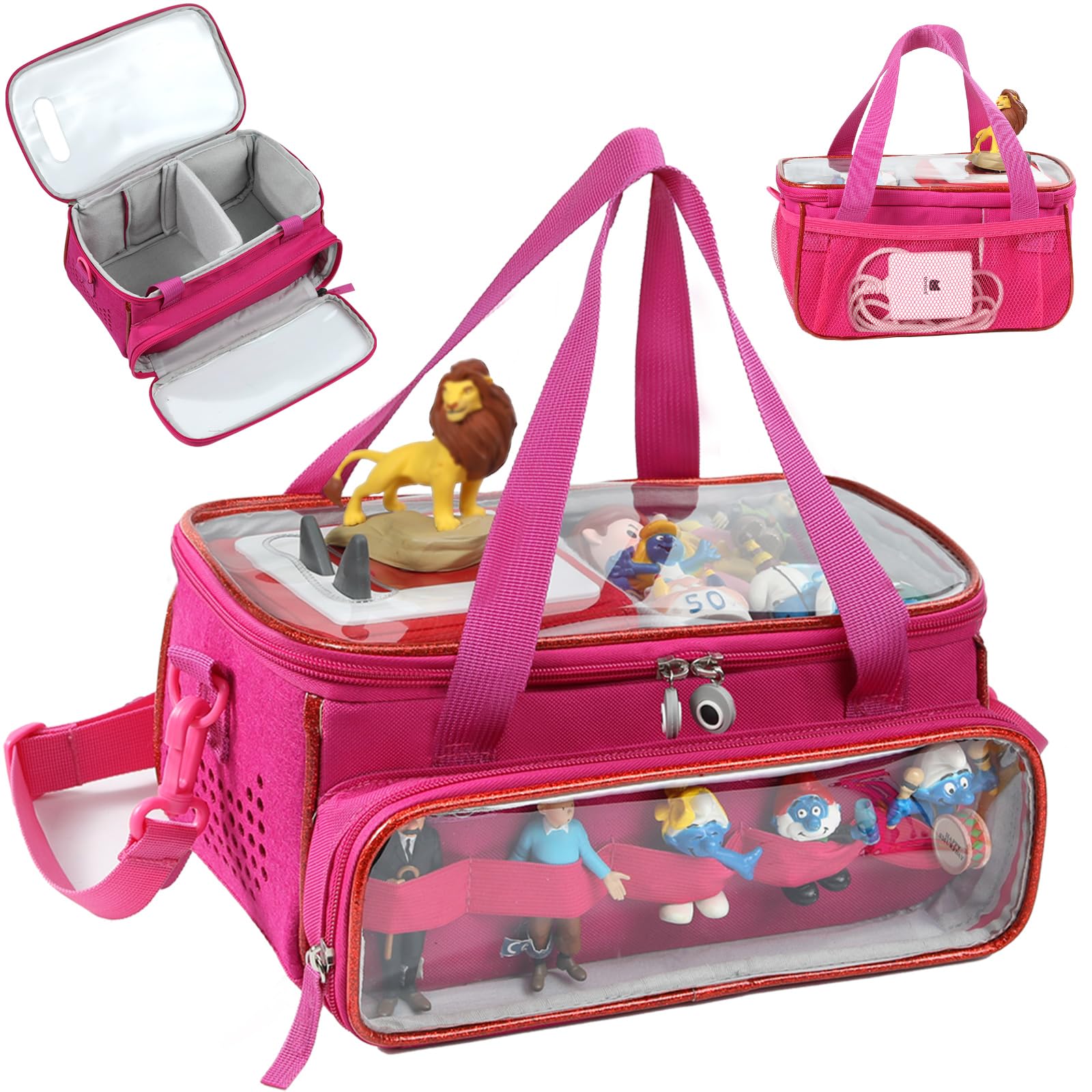 SFYBYHEART Toniebox Carrying Case, Compatible with Toniebox and Tonie Characters, Transparent Window, Secure and Safe, Cute Big Zipper, Unisex, Pink, Cartoon, 10.8 x 7.7 x 6.1 inches, 0.361 kg