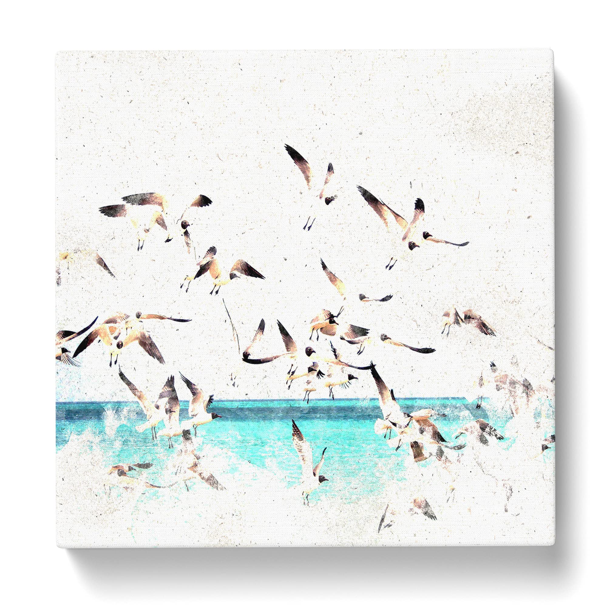 Flock of Seagulls Over the Sea Watercolour Canvas Print, Mixed, 35L x 35W cm - Image 3