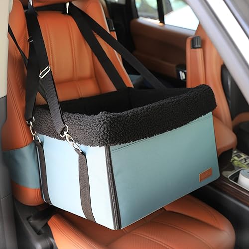 Apollo Walker Asientos de coche para perros con forro polar extraíble, diseño plegable para mascotas pequeñas (azul)