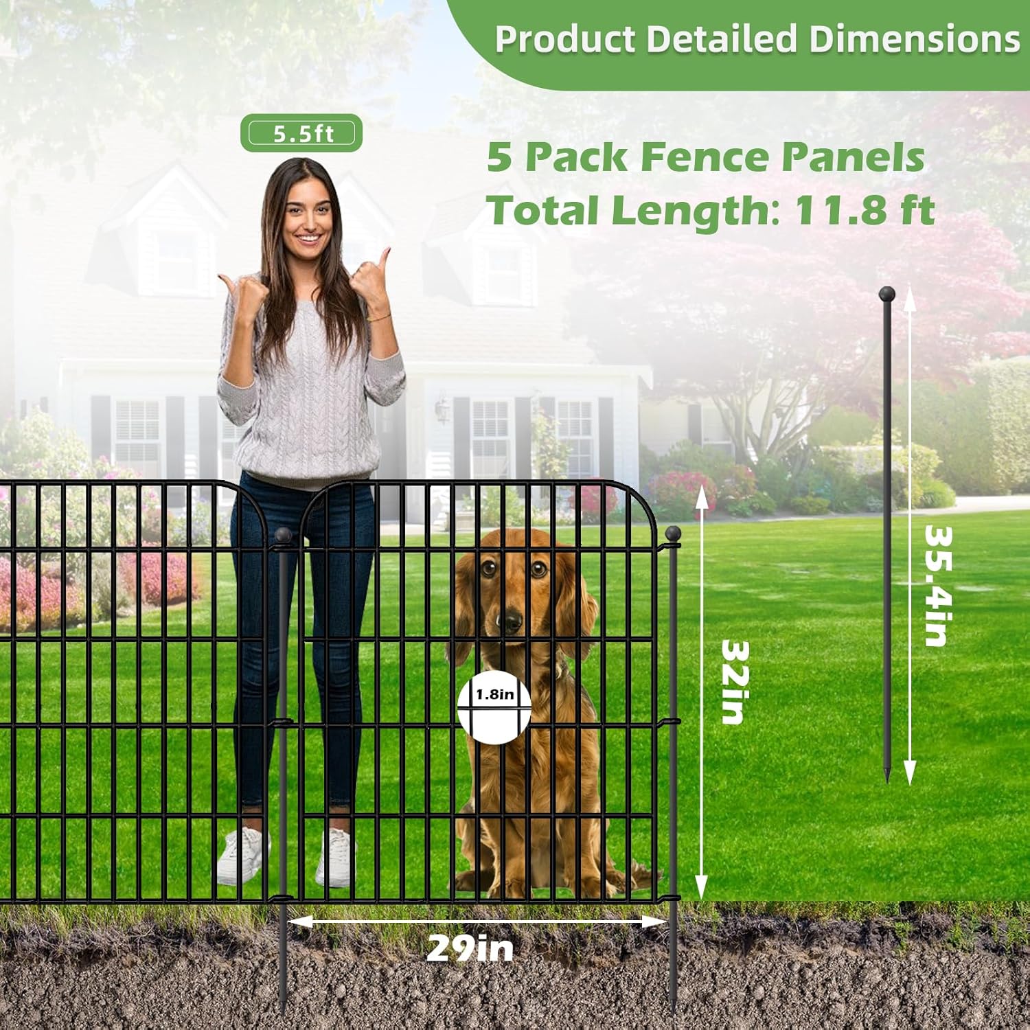 Blingluck Decorative Garden Fence, 5 Panels 32 in(H) X 11.8 ft(L) Rustproof Metal Wire No Dig Dog Fence Outdoor for Yard, Temporary Tall Garden Fence Animal Barrier Decor for Yard & Patio 5 Panels - 32 in(H) X 11.8 ft(L) - Without Lock