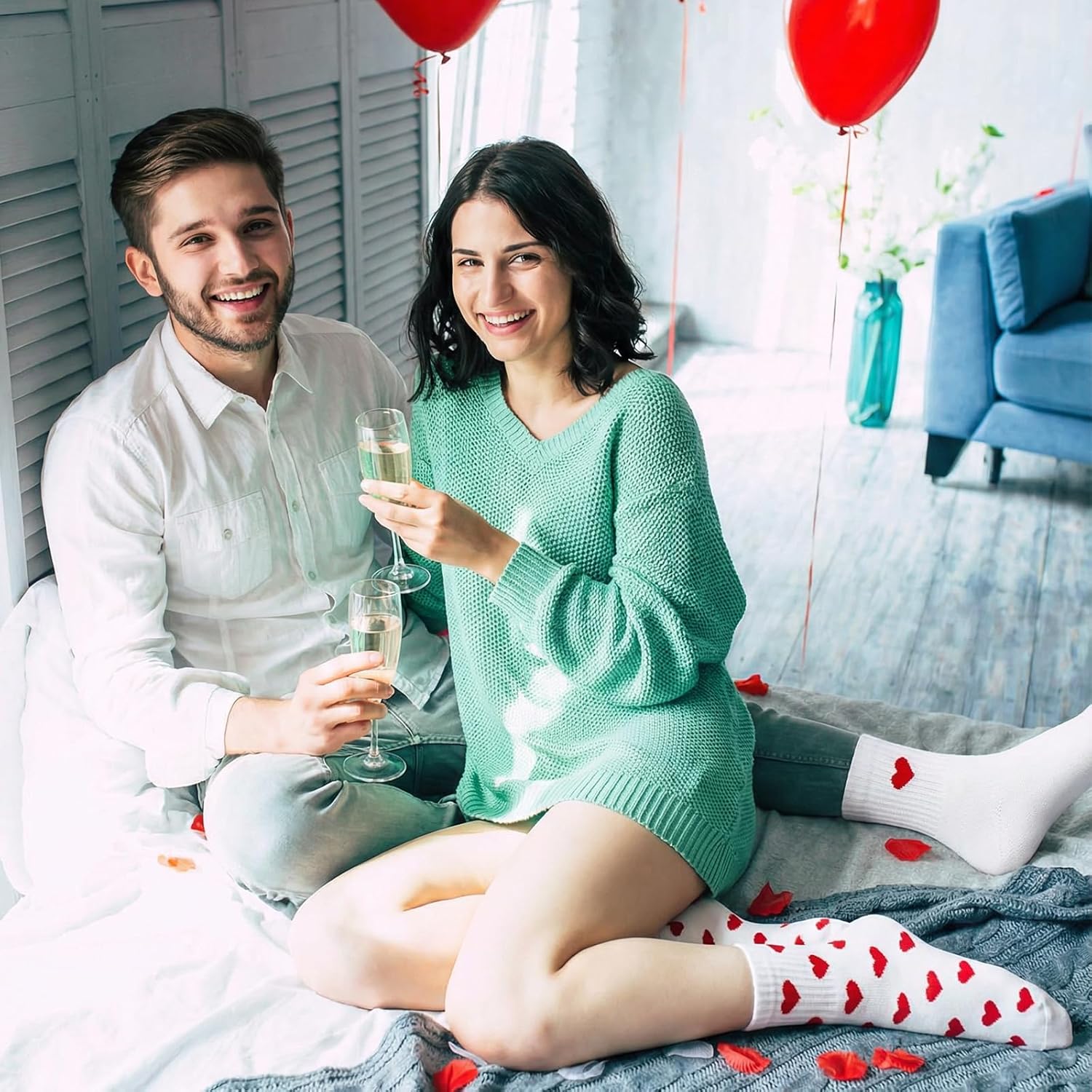 Haawooky 8 Pairs Cute Heart White Red Socks,2 Styles Ankle Socks for Women,Frilly Fun Heart Pattern Crew Socks for Valentine's Day Gift,Women Girls - Image 7