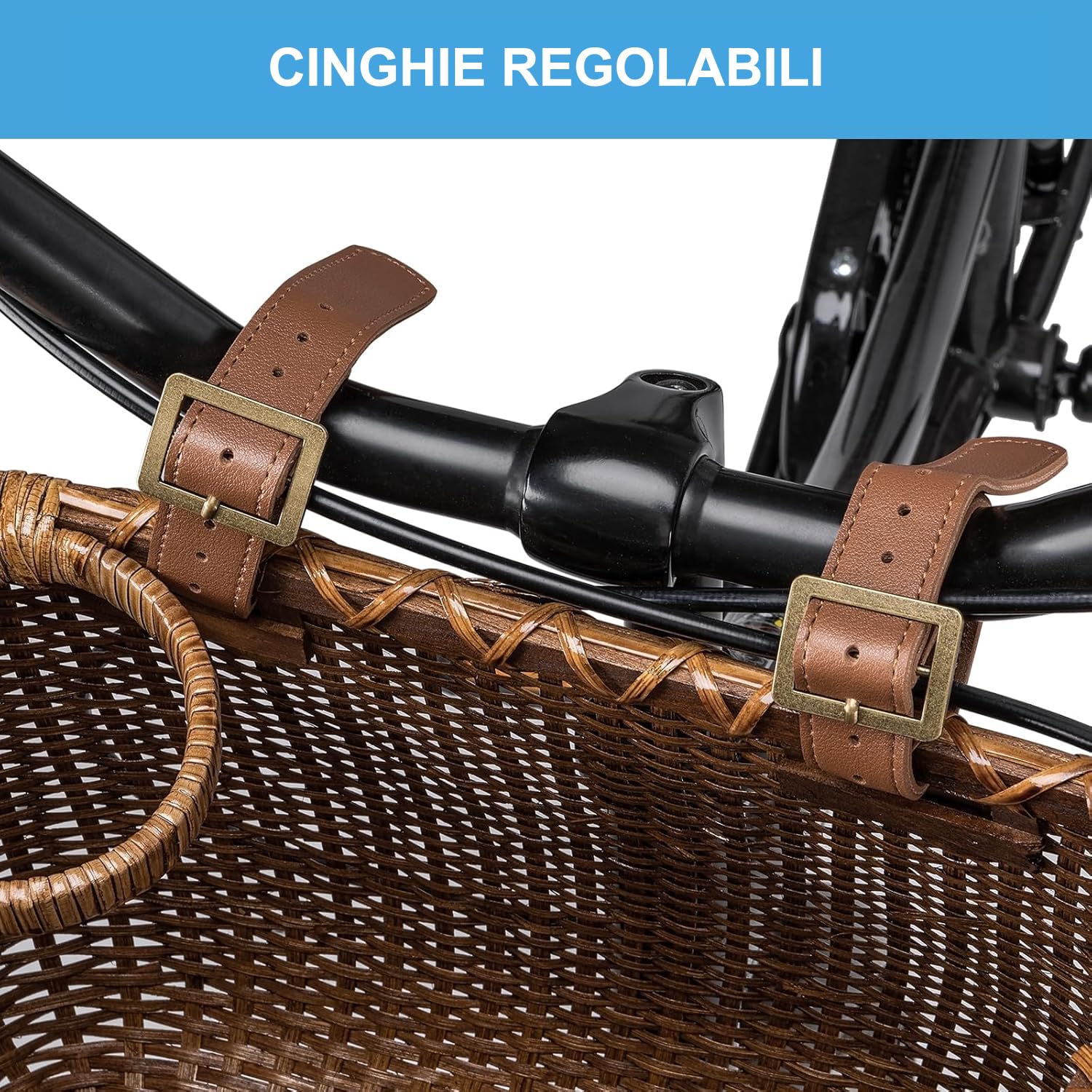 CXWXC Cestino per bicicletta, realizzato a mano, in rattan, per ragazze e donne, cestino anteriore per bicicletta con portabicchieri da caffè, per beach cruiser, e-bike
