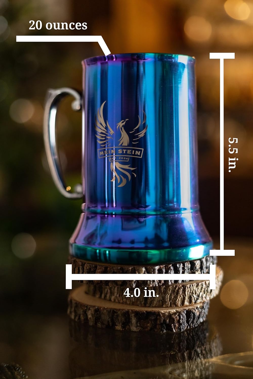Classic Stainless Steel 20 oz Double Wall Beer Stein - Antique Metal Tankard with Grip Handle | Vacuum Insulated Beer Cup, Pint, and Coffee Mug (Silver), IHCH-BM303 - Image 6