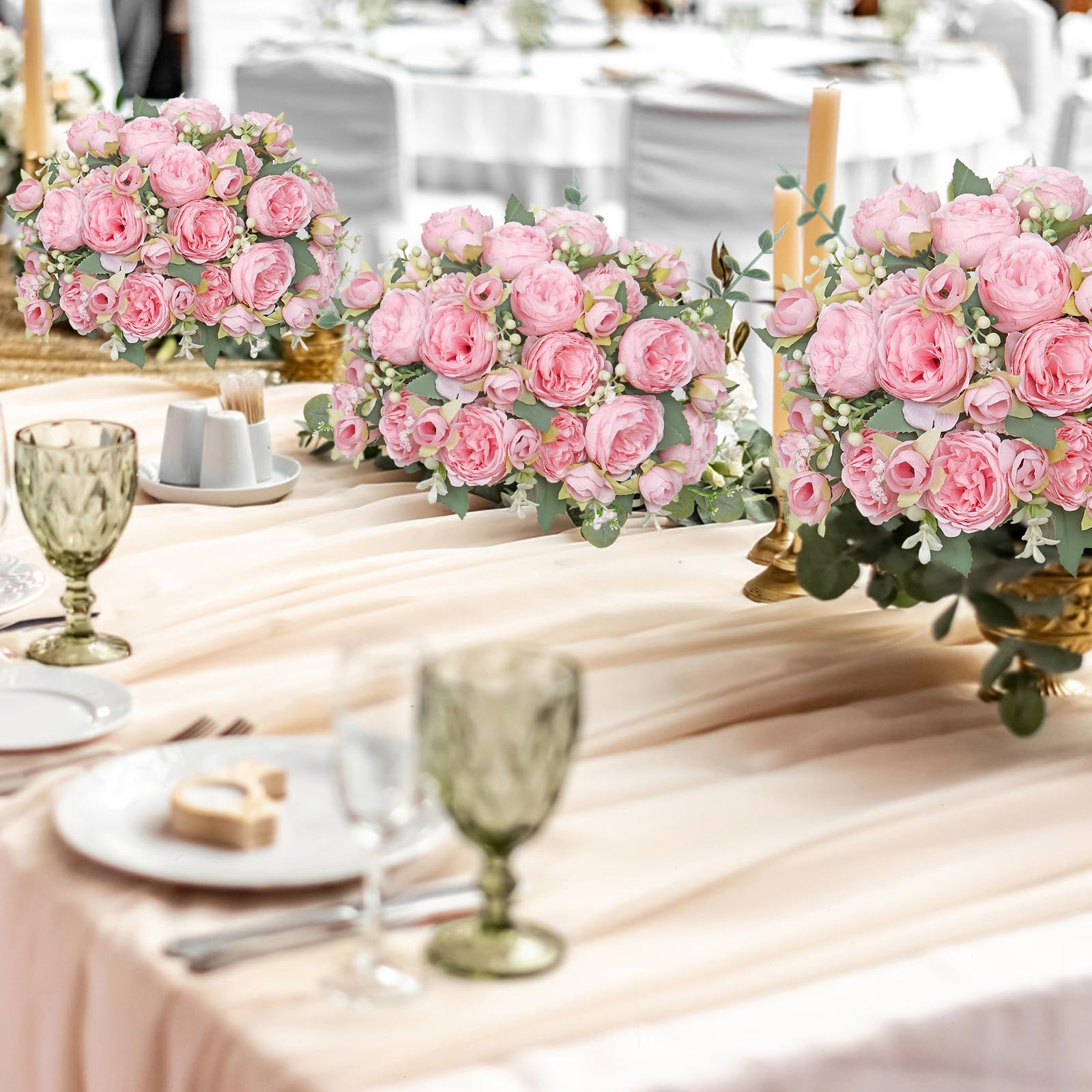 SOMYTING Bouquet di peonie artificiali, 4 mazzi di peonie in seta, per matrimoni, feste, centrotavola, decorazione per la casa (rosa chiaro)