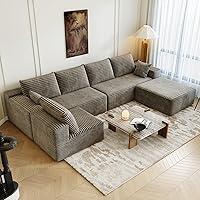 Vista 15 de Sofá modular modular de 139.4 pulgadas, sofás minimalistas en forma de L con diván de asiento medio, moderno sofá convertible de asiento profundo