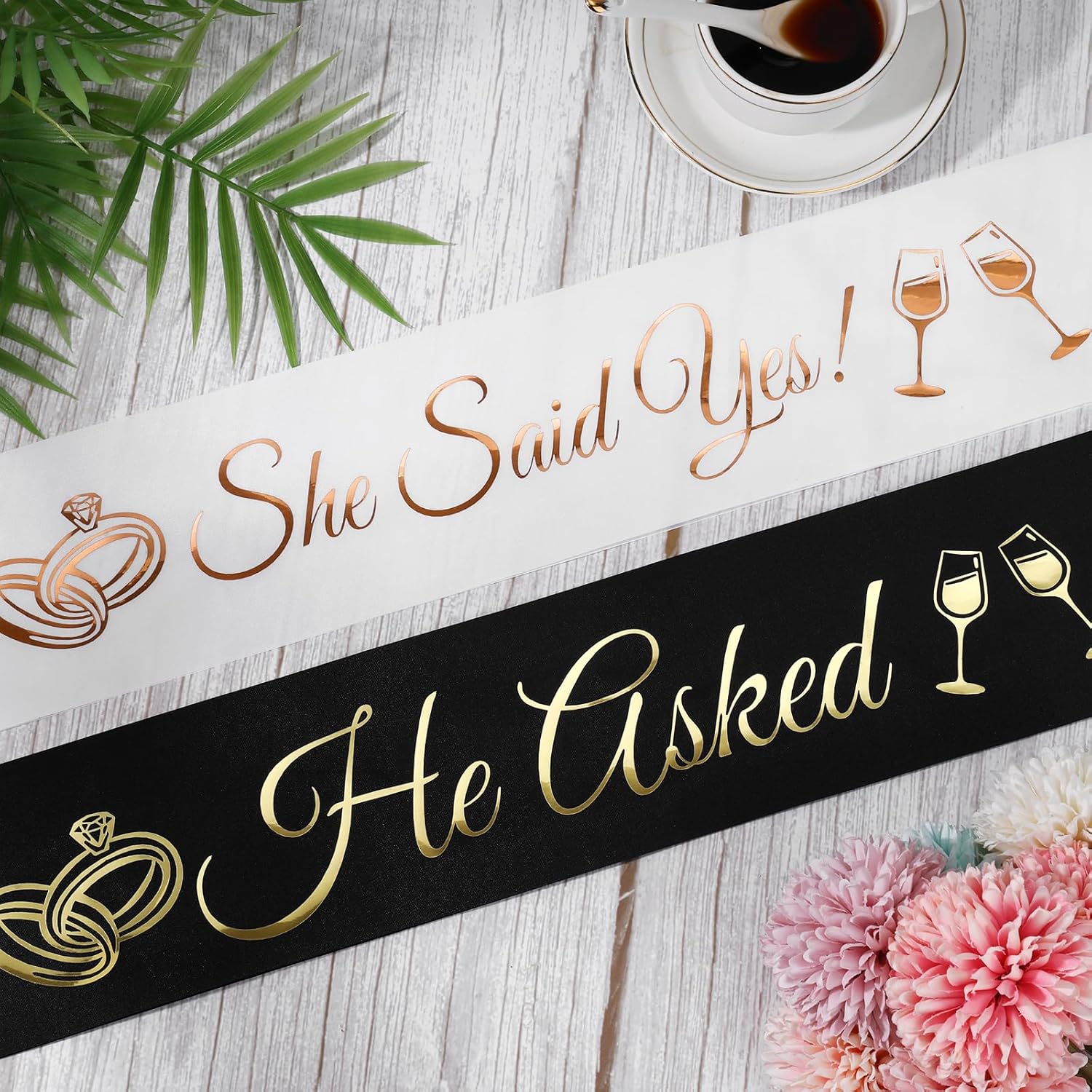 2 Pcs He Asked & She Said Yes In Black and White, Engagement Party Decor, Bridal Shower Decorations and She Said Yes Decorations for Proposal Bachelorette Wedding Party Bridal Shower Funny Gifts - Image 7