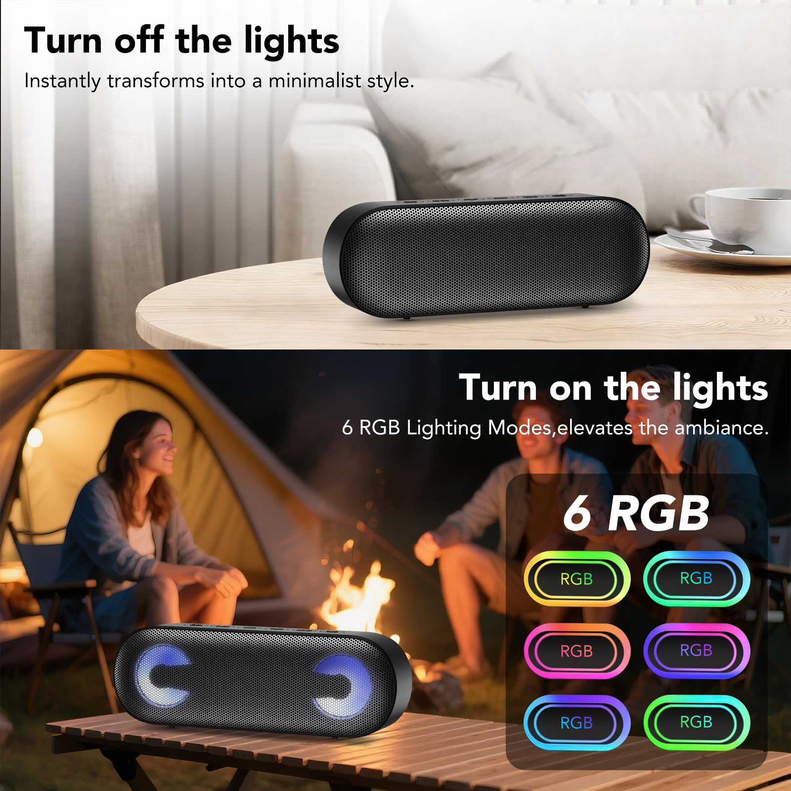 IKT Cassa Bluetooth Potente Portatile con Luci, Speaker Bluetooth 5.4, 30W Basso Potenziato, IPX7 Impermeabile, 7 Luci RGB, 30 Ore Autonomia, Altoparlante Bluetooth per Party, TWS AUX TF-Card