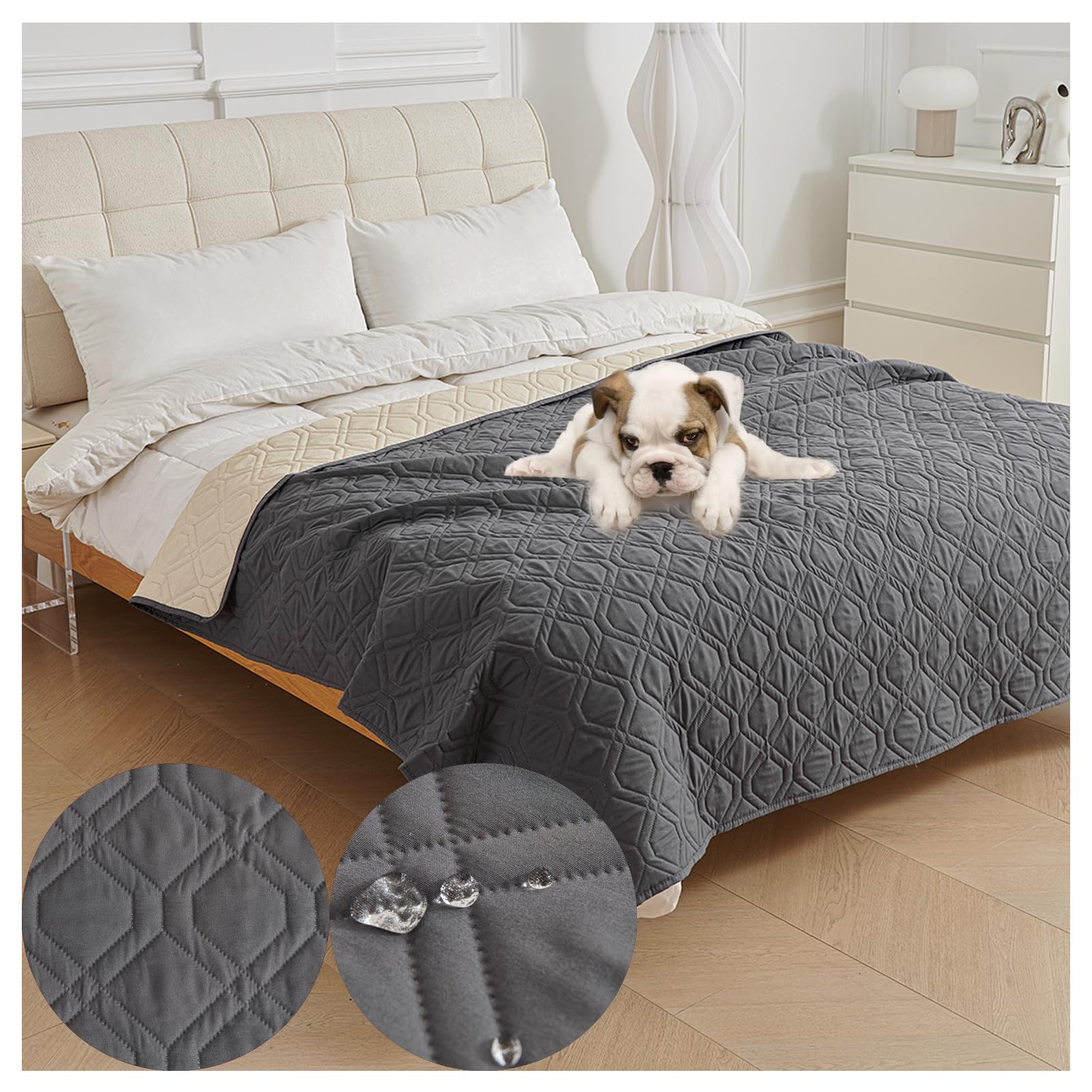 OREZAUQS Waterproof Bed Sheet Cover Pet Hair Resistant Bed Sheet Cover for Dog and Cats Washable Reversible Scratch Proof Furniture Protector Dog Bed Cover Pet Blanket (dark gray,130 * 210cm)