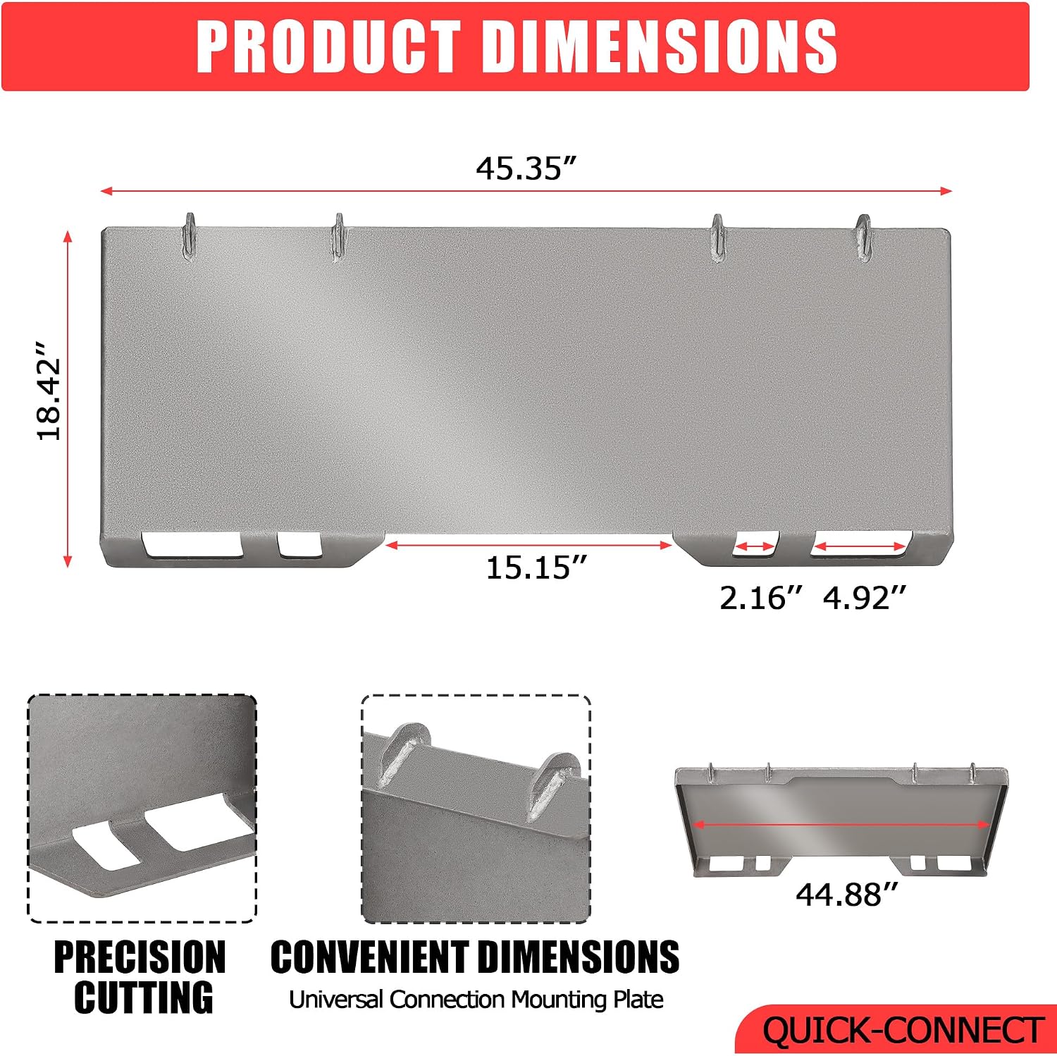 1/4" Universal Skid Steer Quick Attach Mount Plate – Heavy Duty Tractor Attachment Adapter, Compatible with Kubota, Skid Steers & Tractors