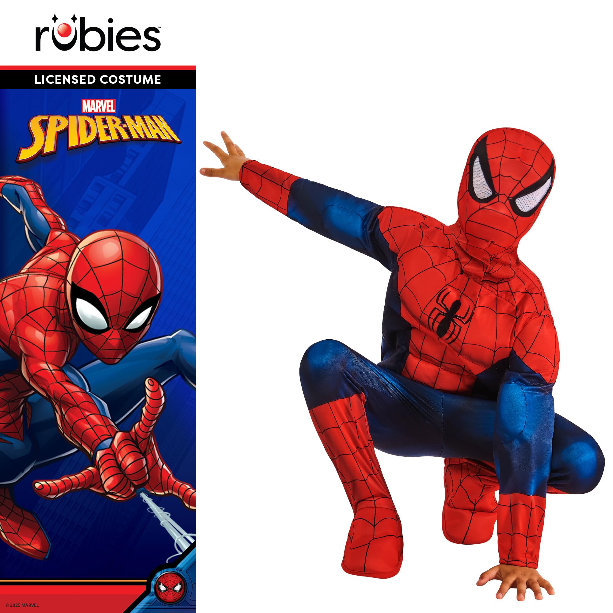 Rubies Costume ufficiale Marvel Spider-Man Deluxe imbottito per bambini, costume da supereroe per bambini, età 5-6 anni, Halloween