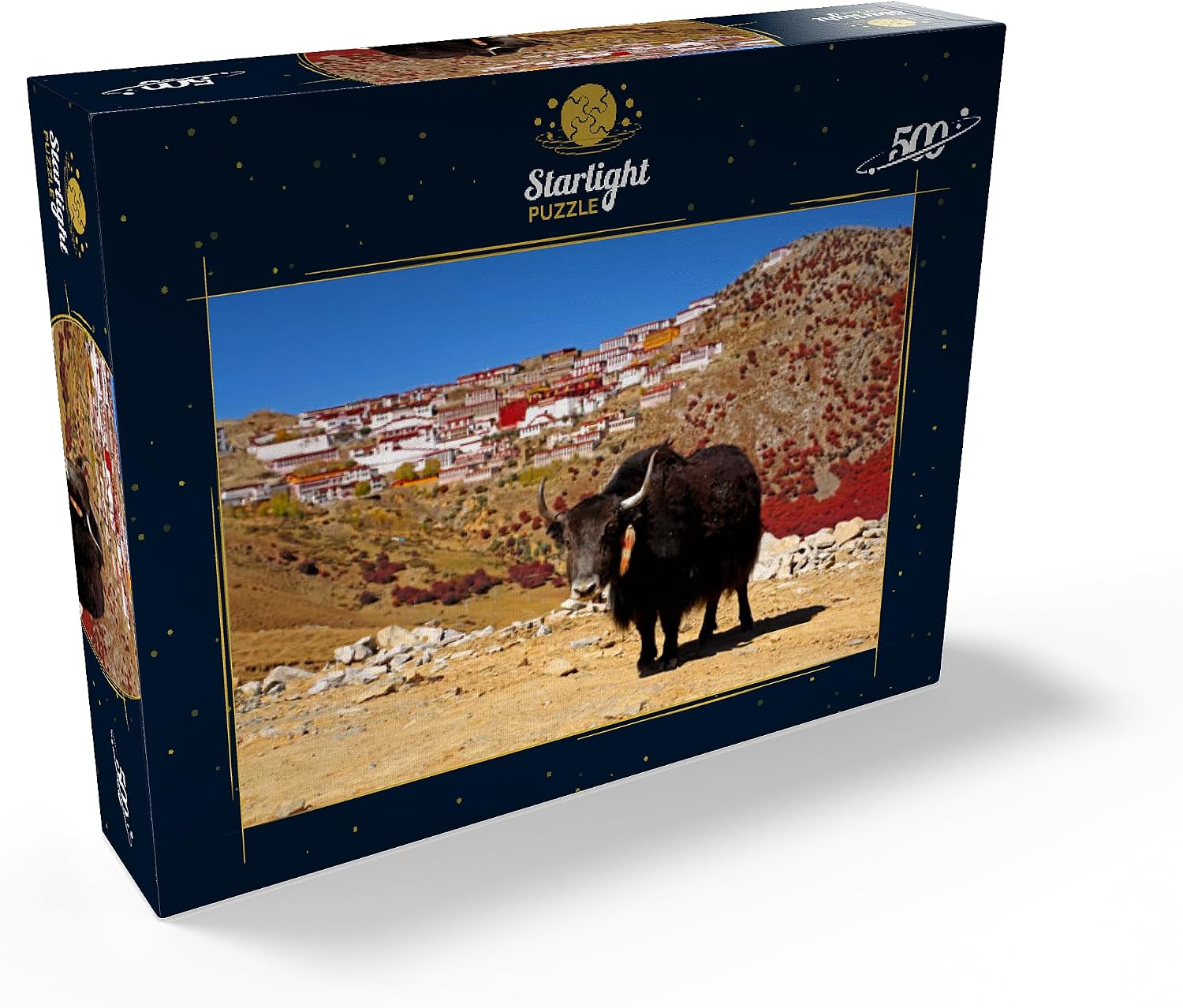 MyPuzzle Yak with View to Ganden Monastery At Drog Riboche Mountain Near Tagtse Dzong, Tibet, China - Premium 500 Piece Jigsaw Puzzle for Adults