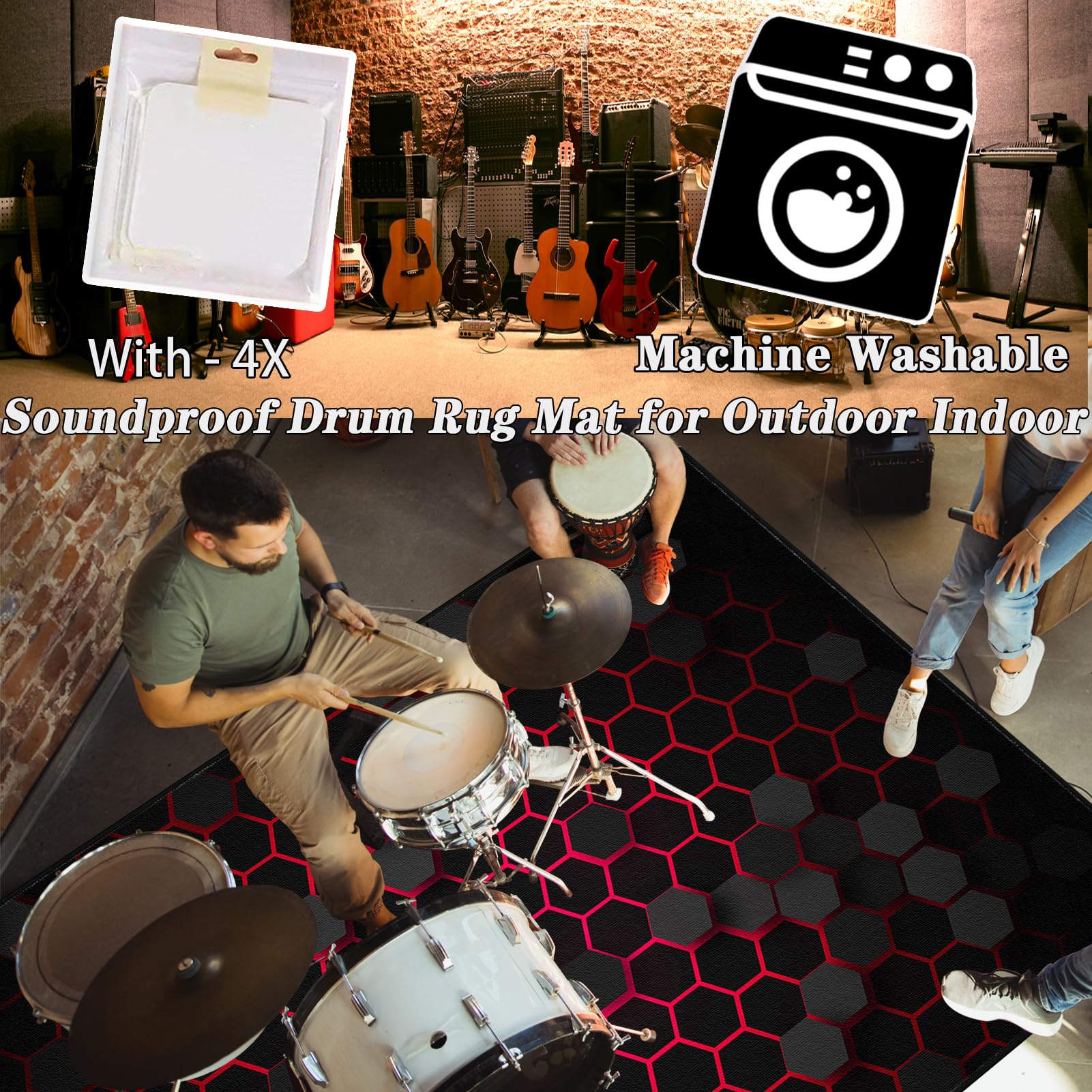 Drum Teppich Schlagzeugteppich 140 x 120 cm Trommelteppich Schallschutz Akustik Schlagzeug Teppich Professionelles rechteckiges Elektronisches Jazz Schlagzeug Kit Drumteppich für Studio, Wohnung