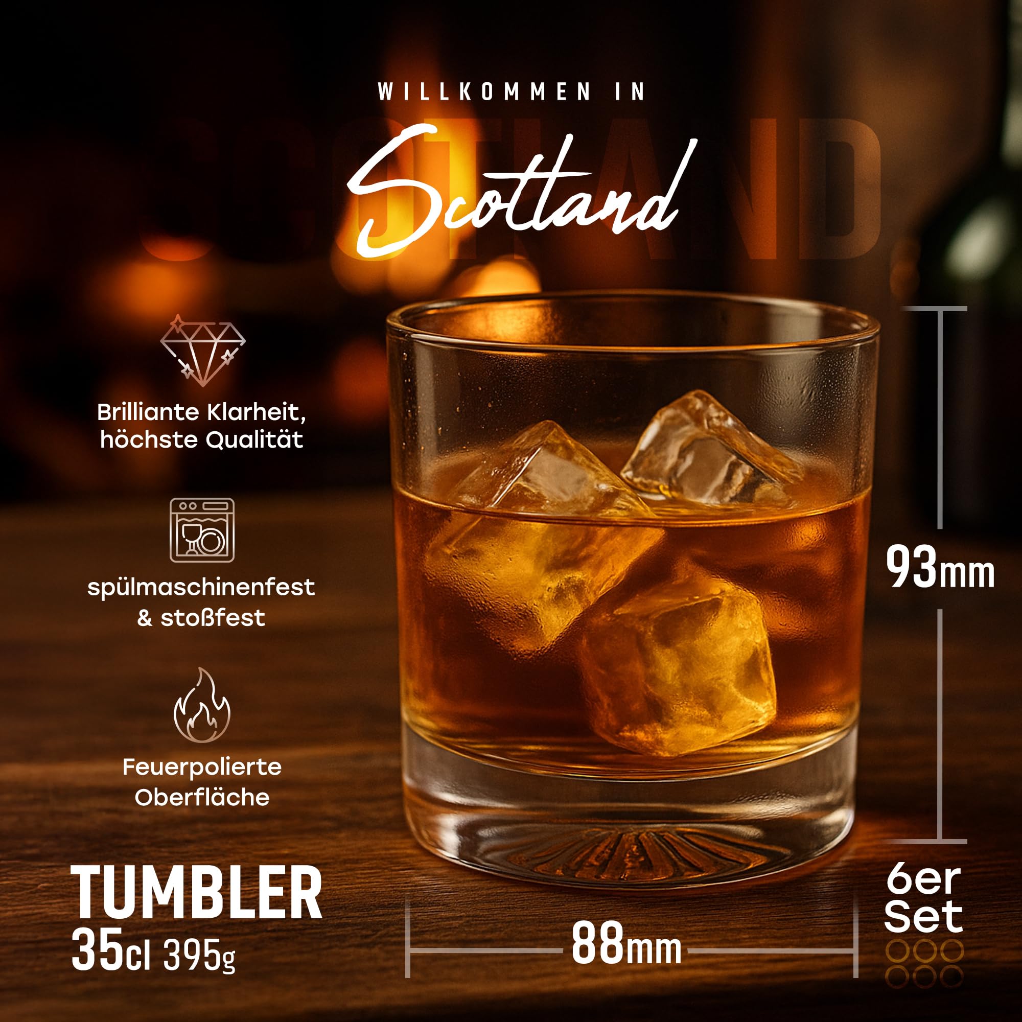 Tumbler Set di bicchieri "SCOTLAND" – 6 x 345 ml / 395 g – vetro spessore 3 mm – bicchieri acqua & bicchieri da whisky – trasparente e lavabile in lavastoviglie – bicchieri di alta qualità in