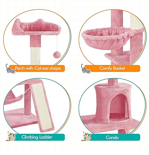Miniatura 4 de Yaheetech 63.5 H Cat Tree, Multi Level Cat Tree Condo with Basket Hammock Scratching Post, Cat Furniture for Indoor Cats