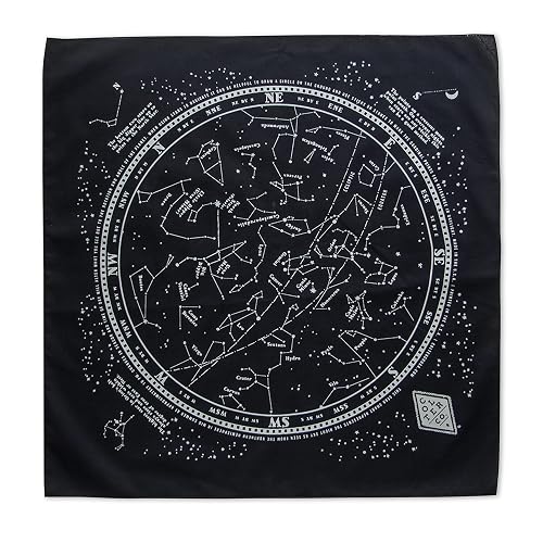 Colter Co. Glow In The Dark Stargazer Bandana - 100% Cotton Black Bandana with Star Chart Design - Made In The USA (22" x 22")