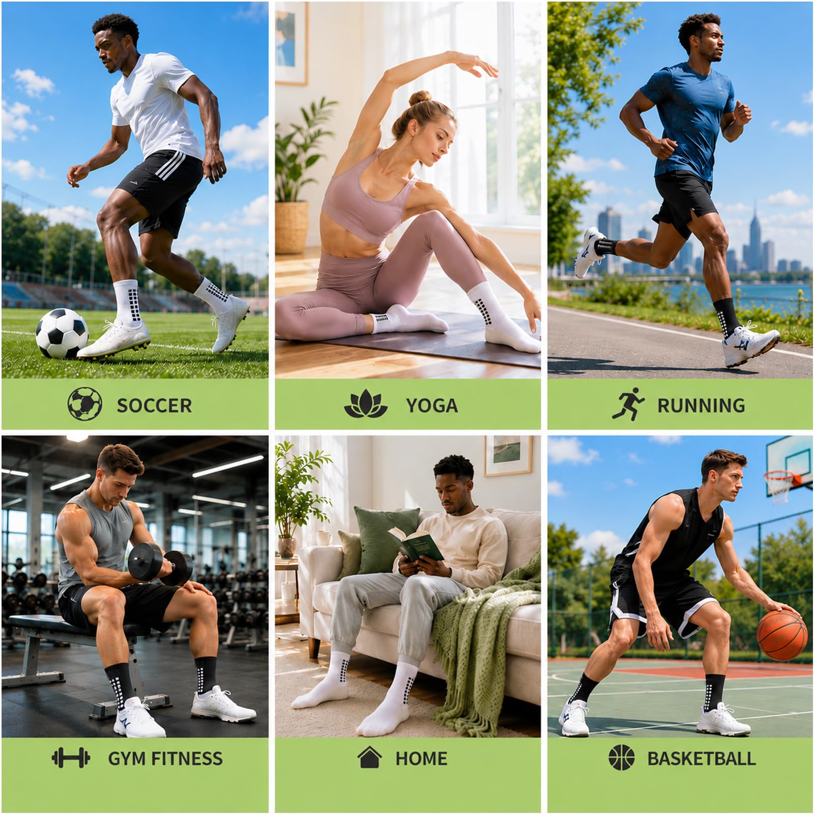 MIHAIR Men's Grip Soccer Socks Anti Slip Athletic Socks Non Slip Football Basketball Socks with Grip Pads2/4/6, 1black1white, One size 3