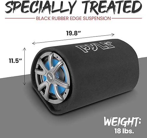 Miniatura 5 de Pyle Altavoz de tubo de subwoofer alfombrado de 8 pulgadas, sistema de carcasa de altavoz de audio de automóvil de alta potencia de 250 W, con
