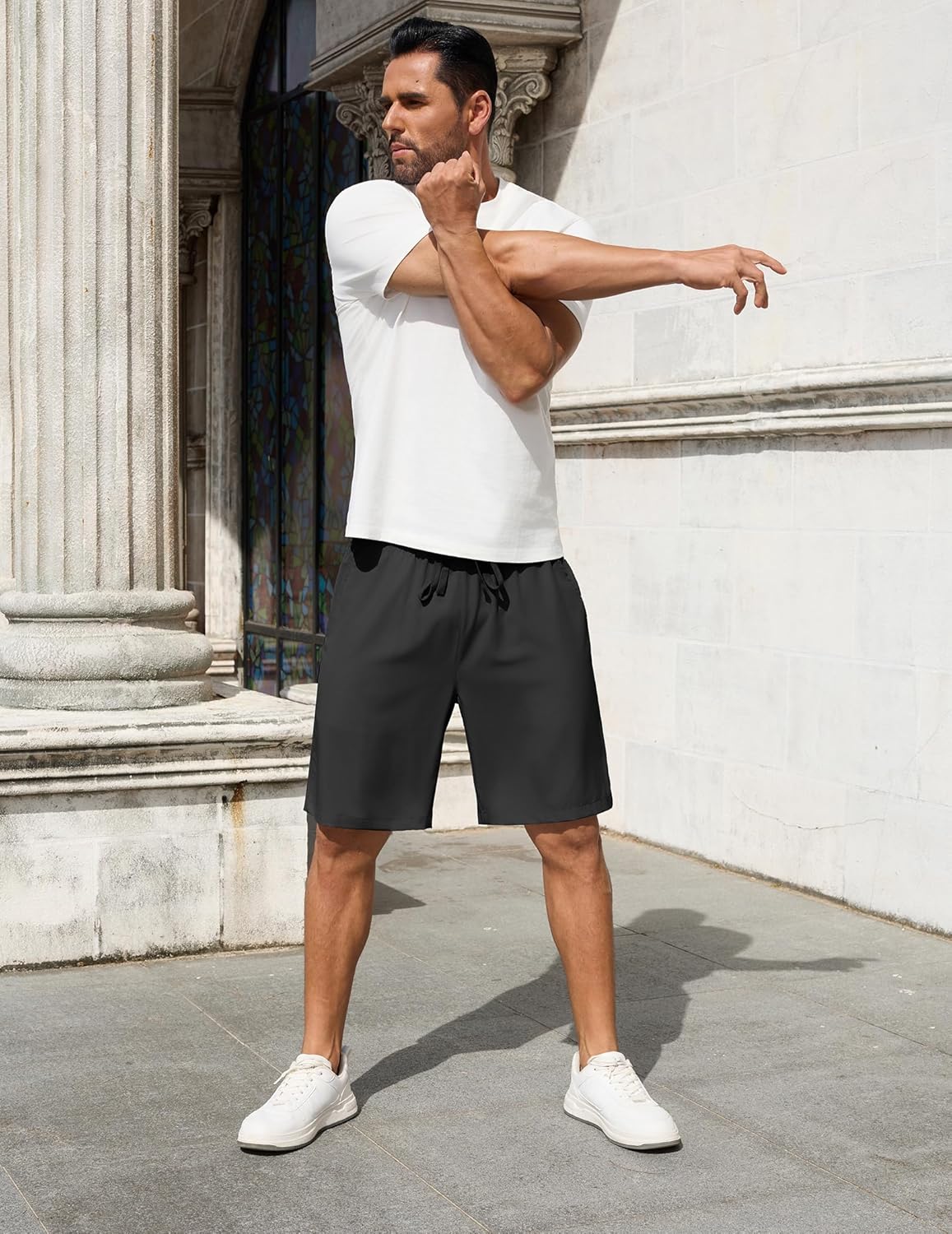 COOFANDY Men's 7 inch Casual Shorts Drawstring Waist Lightweight Quick Dry Summer Beach Board Shorts with Pockets Black X-Large image 4 of 5 B0DK7CWMKN