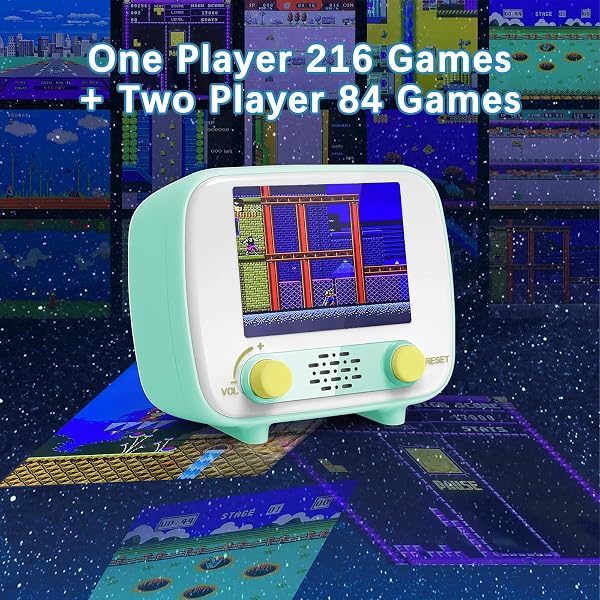 Retro Game Console, (216 Classic Games for One Player, 84 Classic Games for Two Players) with Portable Controller and AV Output, 2.8 Inch Screen - 5