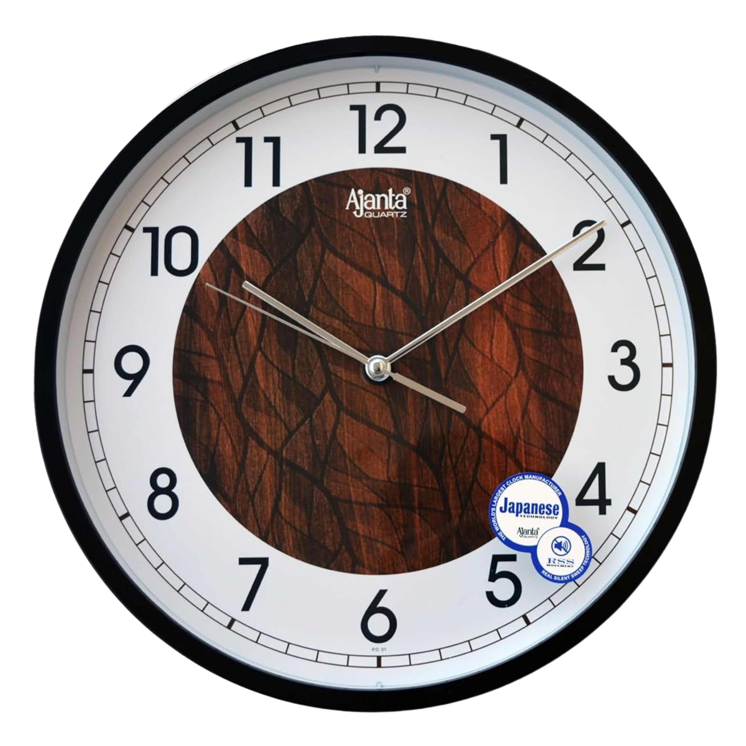 Ajanta Silent Wall Clock 2987 – 12 Inch Round Analog Quartz Clock with Brown Frame and White Dial, Silent Sweep Movement – Ideal for Bedroom, Living Room, Kitchen & Office