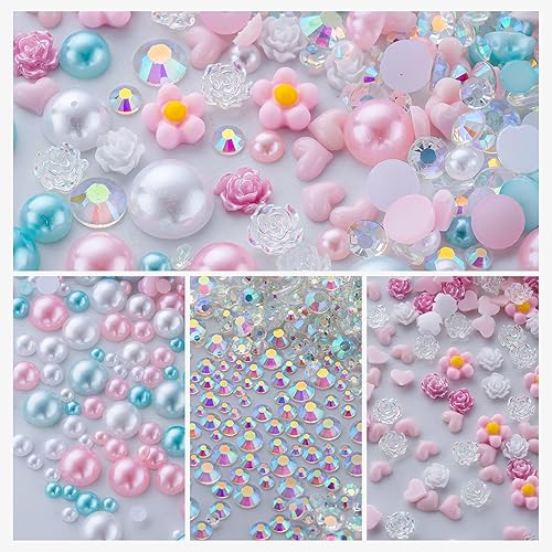 Miniatura 9 de Diamantes de imitación de perlas rojas y negras de 2.12 oz para manualidades, tamaño mixto de 0.116 a 0.394 pulgadas, color AB, medias perlas,