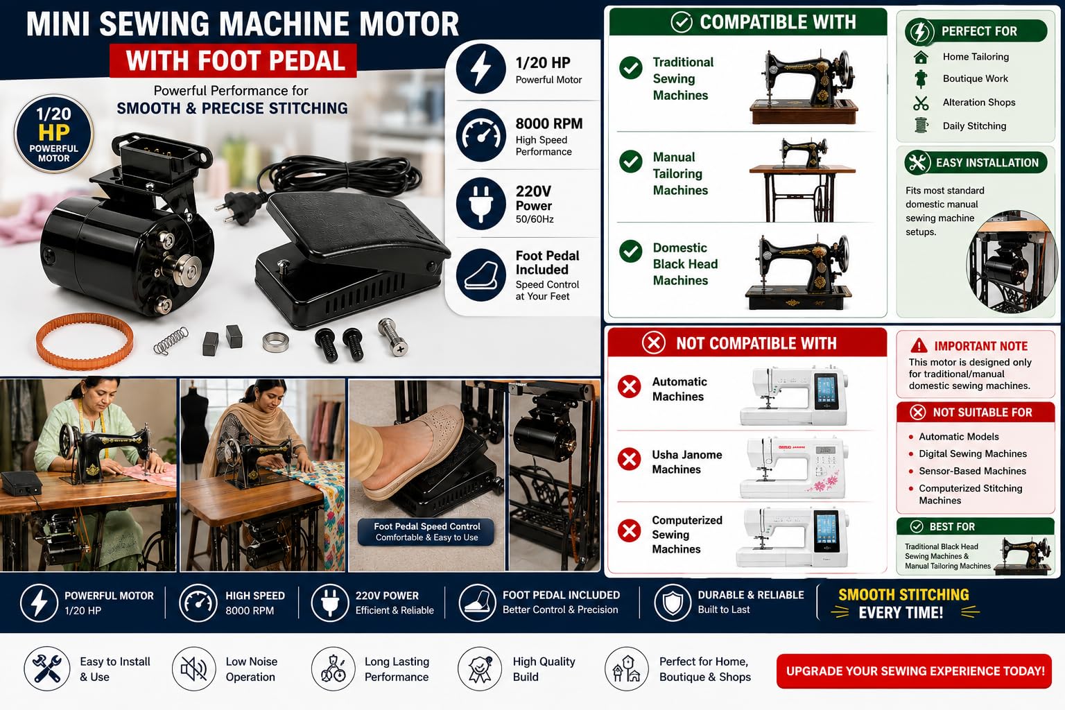 ZENITH 1/20 HP Mini Sewing Machine Motor with Foot Pedal — Amazon image 4