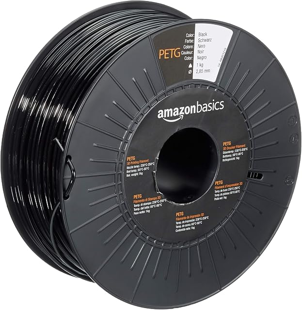 Amazon Basics PETG 3D Printer Filament, 2.85mm, Black, 1 kg Spool
