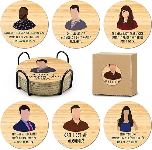 Miniatura 14 de Juego de 6 posavasos sarcásticos de corcho absorbente para bebidas, posavasos de granja para bar con soporte, posavasos divertidos para proteger tu