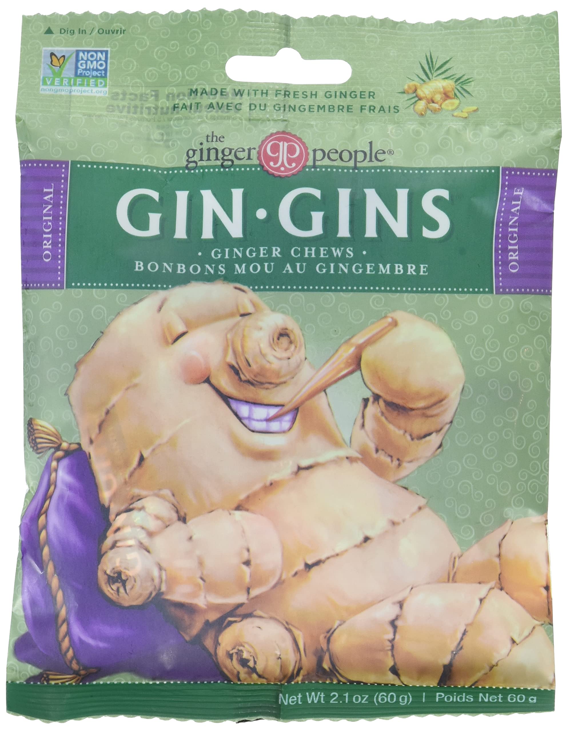 The Ginger PeopleGin Gins Original Ginger Flavor Chews | Natural Fresh Ginger Candy | Individually Wrapped Healthy Candy | Gluten Free | Vegan | 60 Grams