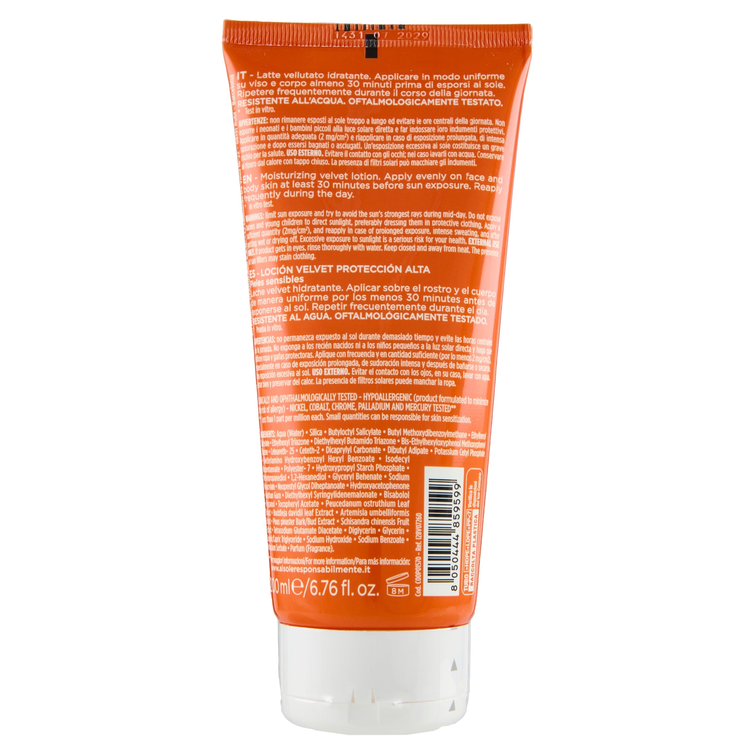 Rilastil Sun System Latte Vellutato, Emulsione Fluida dalla Texture Vellutata per Pelli Sensibili, Resistente all'Acqua, SPF 30, 200ml