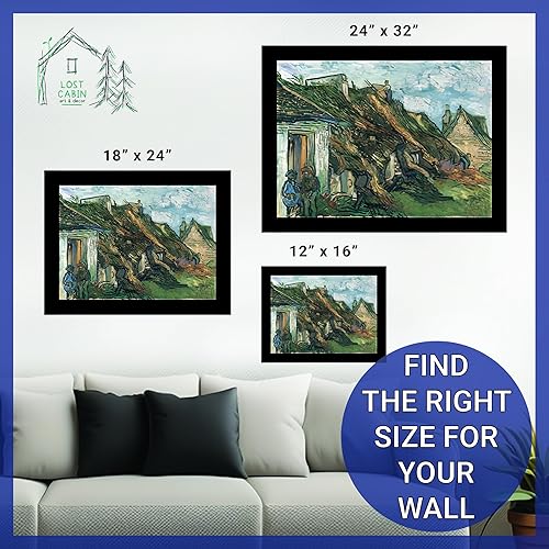 Miniatura 6 de Cabaña perdida con paja arenisca cabañas en Chaponval 2 por Leonardo Da Vinci  Impresión en marco plano negro  Reproducción de pintura de obra fina